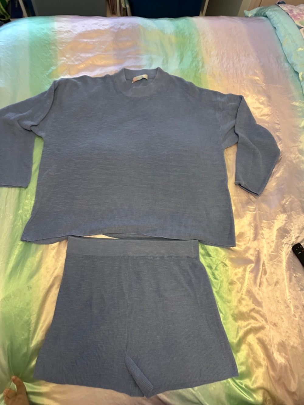 Free People Two-Piece Knit Lounge Set in Light Blue